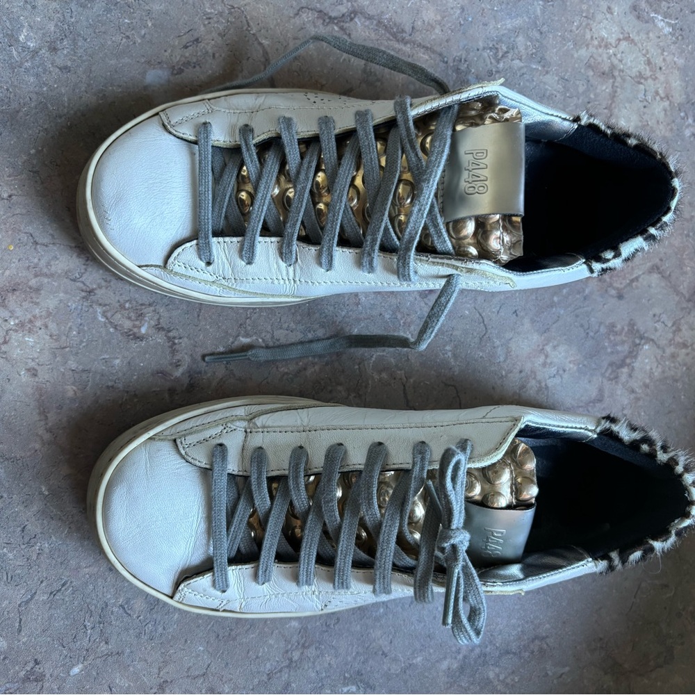 P448 White Sneakers with Gold Details